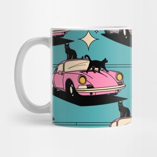 Cool Car Black Cat Pattern in blue Mug